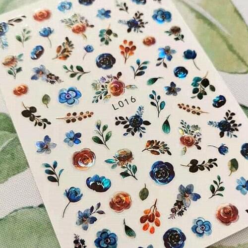 Newest L 016 laser flower design 3d nail sticker template back glue DIY nail decal decoration tools for nail art design
