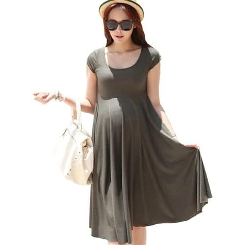 2021 Summer New Maternity Dresses Pregnancy Skirt Striped Loose Length Top Cotton Short Sleeve Dress Clothes For Pregnant Women