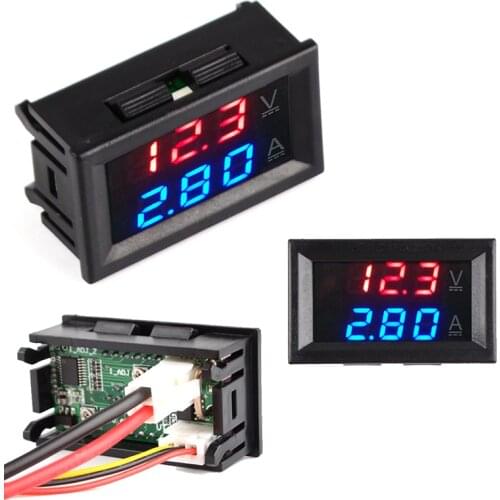 Newly DC 100V 10A 50A 100A Mini Digital Voltmeter Ammeter Voltage Current Meter Tester 0.28" Blue Red Dual LED Display For Home