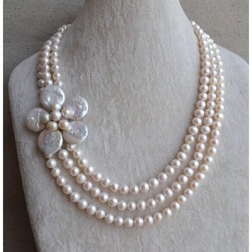 Perfect Pearl Necklace,18-20 Inches ,7-8mm White Color Freshwater Pearl Necklace,Handmade Flower Necklace