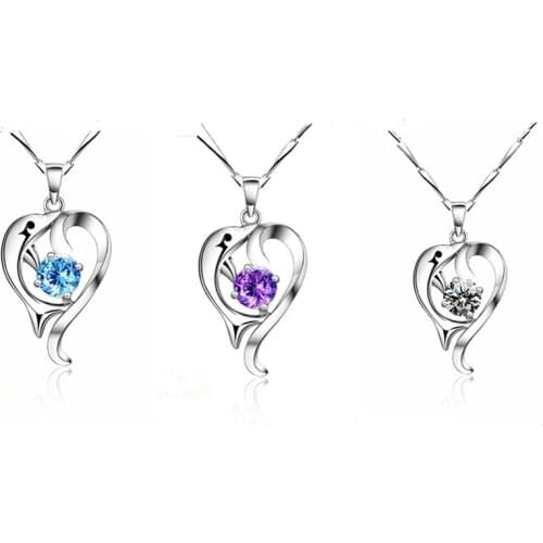 Romantic Crystal Purple Dolphin Pendant Necklace For Girl Jewelry Fashion Silver 925 Women Choker Necklace Accessories Female