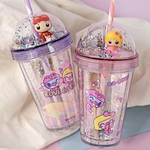 Portable Lovely Cartoon Mug Creative Double Layer Plastic Water Bottle With Straw Yogurt Mug Best Cup Kid Gift For Women Lovers