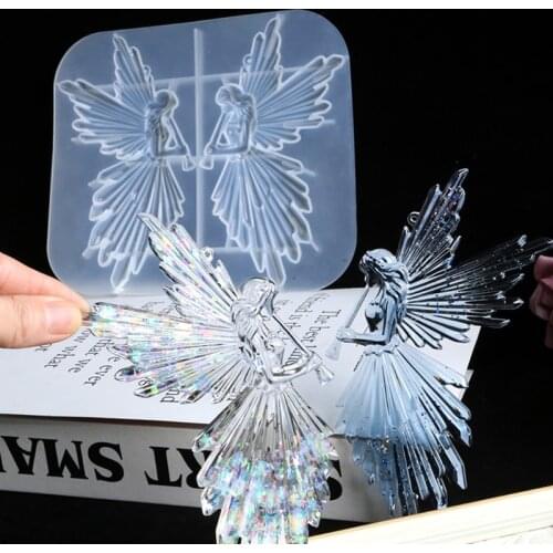 Crystal Epoxy Resin Mold Girl with Flute Angel Mirror Shiny Silicone Mould DIY Crafts Decorations Ornaments Casting Tools