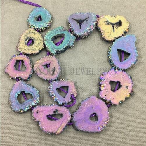 Freeform mix size Colorful Titanium Rainbow Crystal Quartz Stalactite Beads,15.5 Inch Full Strand Flat Slab Beads MY1003