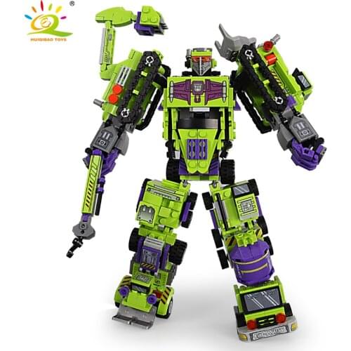 HUIQIBAO 709pcs 6in1 Devastator Transformation Robot Building Blocks Engineer Mecha Excavator Figures Bricks Toys For Children