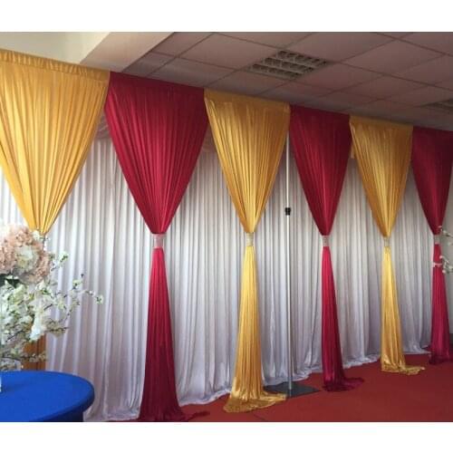 Romantic 3M*6M Colorful Ice Silk Drapes White Wedding Backdrop with red yellow swags