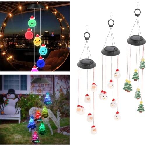 Vintage Style Christmas Tree Solar Powered LED Wind Chime Light Xmas New Year Hanging Outdoor Garden Yard Landscape