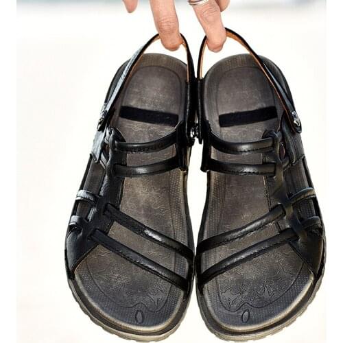 Men Shoes High Quality Genuine Leather Summer Soft Comfortable Gladiator Beach Roman Hiking Sandals Classic Slippers Size 38-44