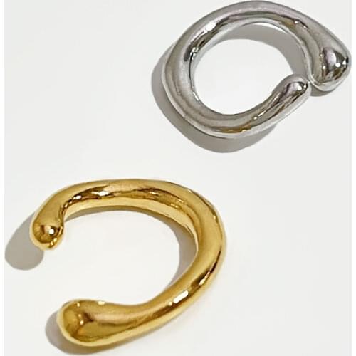 PerisBox Solid Gold Earrings without Piercing Geometric Round Ear Cuff Minimalist Cartilage Earrings for Women Simple Jewelry