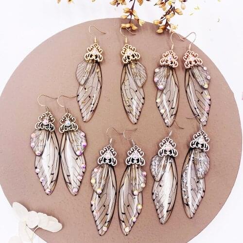 Handmade Fairy Simulation Butterfly Wings Earrings Insect Wing Drop Earrings Foil Rhinestones Earrings Bridal Jewelry Pendientes