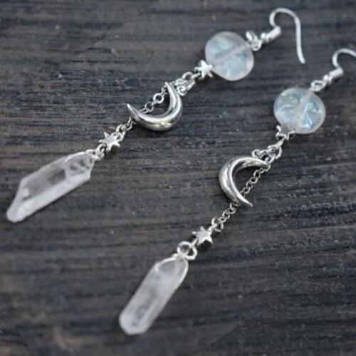 Celestial earrings,Moon Earrings,Moon Goddess Earrings,witch earrings,winter solstice,Festival,quartz Earrings