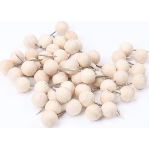 50pcs Nautral Wood Pushpin Round Ball Shaped Thumbtack Pins for Fixing Pictures Decorative DIY Tool Wholesale 10x19mm