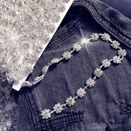 Flower crystal rhinestone tassels Wedding dress accessories Beaded Lace Trim fabric applique patches sew on trim for clothing