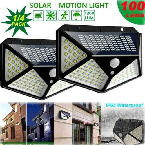 100 LED Outdoor Solar Light IP65 Waterproof Wall Lamp Powered Sunlight PIR Motion Sensor Street Light Garden Decoration Lights