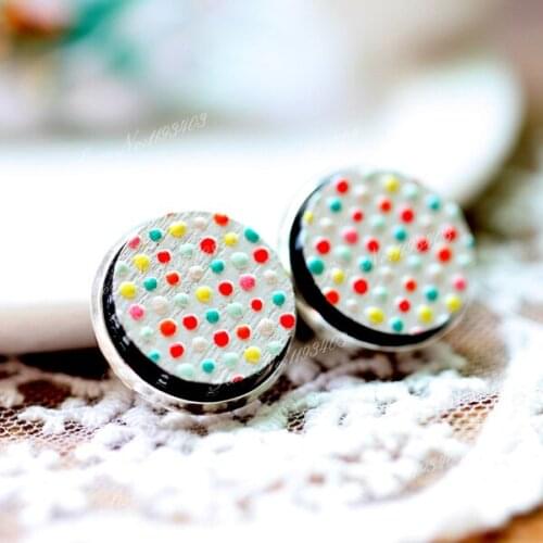 Unique 3D Dot Round Embossed 16mm Round Coloured Drawing pattern Laser Cut wood Cabochon DIY for Rings, Earring,Brooch,Necklace