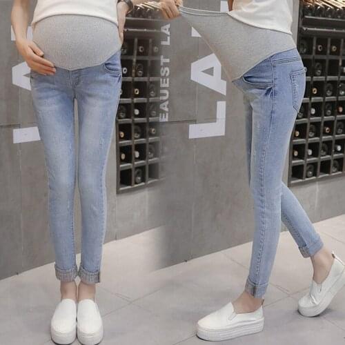 Spring and autumn patch elastic tide pregnant women denim trousers Korean version of the wild belly pregnant women jeans