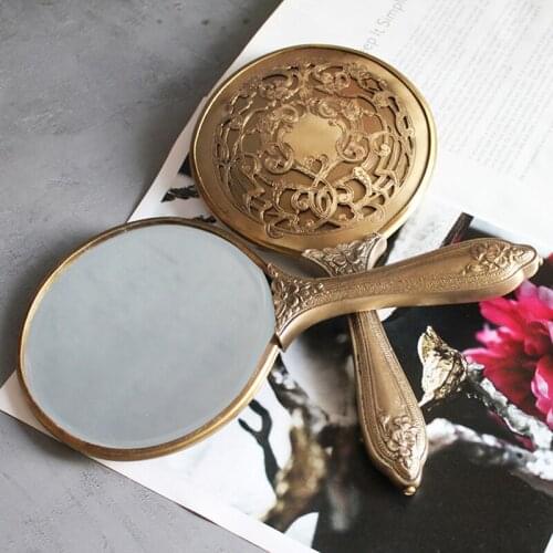 Mirror Lovely Handmade Brass Round Hand-held Carved Antique Vanity Mirrors Creative Decoratio зеркало Nordic Style Light Luxury