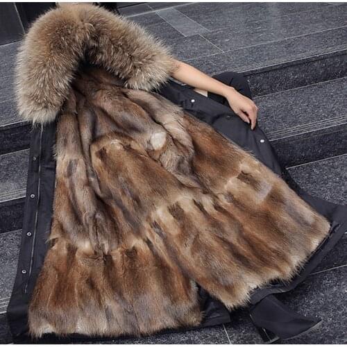 Natural Mink Fur Lining Waterproof Parka Women Raccoon Fur Collar Real Fur Coat Winter Jacket Hood Cuffs Detachable Streetwear