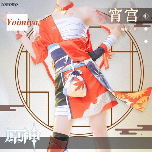 Anime!Genshin Impact Yoimiya Combat Gear Elegant Uniform Cosplay Costume Halloween Carnval Party Role Play Outfit Women 2021 NEW
