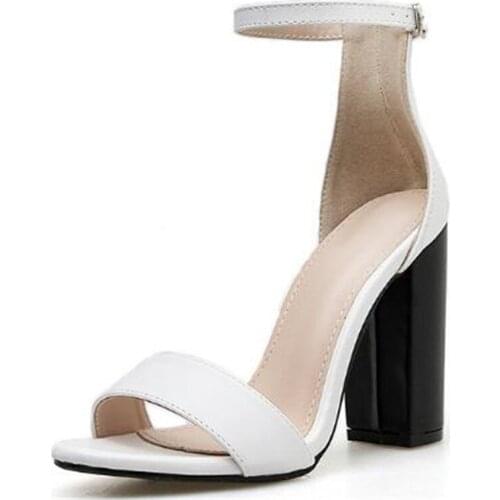 Women sandals PU Buckle Strap 11.5CM Square heel High heels Round Toe Shallow women shoes sandalias mujer 2020 size 35-42