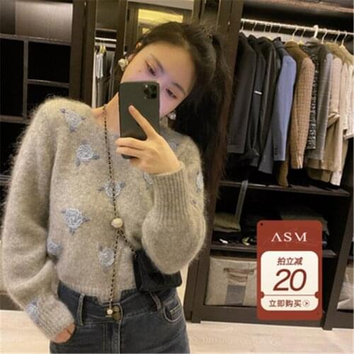Womens 3D Flower Knitted Sweater Autumn Sweet O-neck Casual Loose Pullovers Female Cute Jumpers Lady Clothes Tops