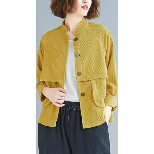 2020 Casual short coat spring and autumn large size ourwear womens RETRO corduroy long sleeve top