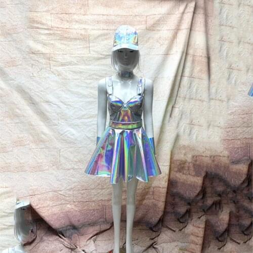 Women Sexy Sparkly Catwalk Laser Short Dress Suit Skirt Stage Satge Performance Evening Dress Festival Rave Outfits XS1791