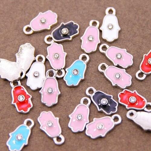 10pcs 7*13mm Fatima Hand Blue Evil Eye Beaded Bracelet Necklace Pendant Jewelry Accessories Findings Wholesale Charm