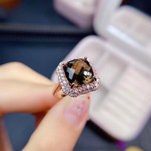 100% Natural and Real Smoky Quartz Ring 925 sterling silver Wholesales Fine jewelry Natural Smoky Quartz Ring