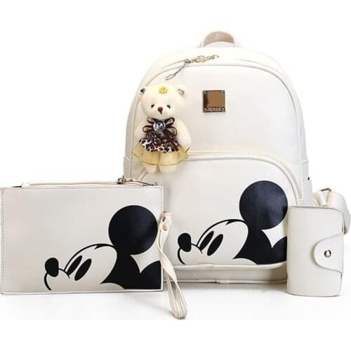 Disney 3/PCS women bag Mickey cartoon fashion backpack leisure backpack outdoor travel bag zipper schoolbag composite PU bag