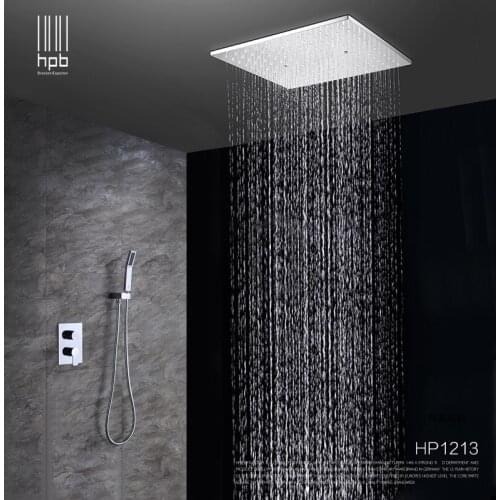 40*40cm Bathroom Rainfall Shower Faucet with with Hand Shower for Hot and Cold Thermostat Shower Set Brass Chrome Wall Mounted