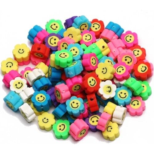 50pcs/lot 9mm Mixed Polymer Clay Beads Smile Flower Loose Spacer Beads for Jewelry Making DIY Bracelet Necklace Accessories