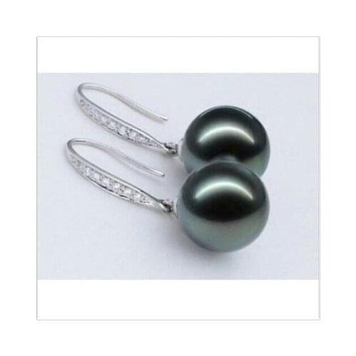 Free shipping Hot sale >>>>Beautiful a pair AAA 10mm tahitian SHELL black pearl earrings