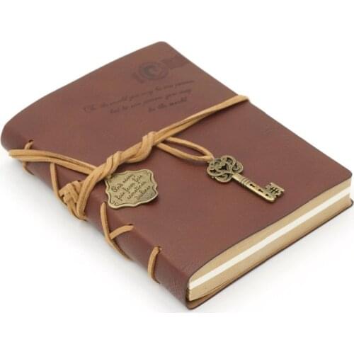 5.37.4inch Classic Retro Style PU Cover String Key Bound Blank Notebook Notepad Travel Journal (Large Dark Coffee)