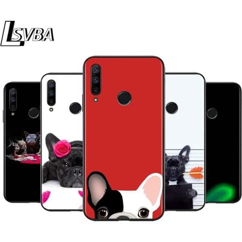 Black Soft TPU Cover Cute French Dog for Honor 9X 9 Lite 8S 8C 8X 8A 8 2019 2020 7A 7S 7C Pro Phone Case