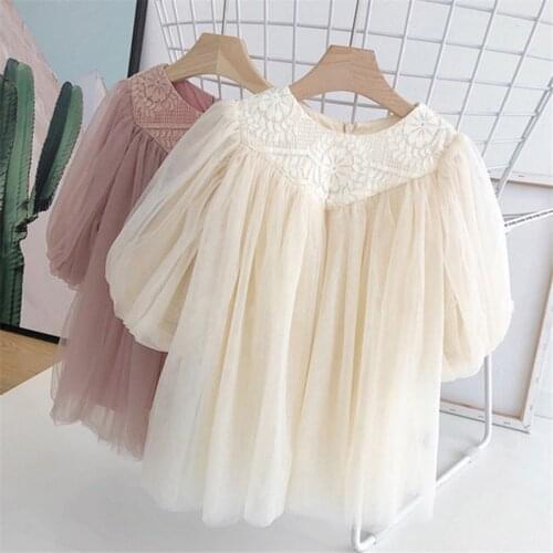Baby Kids Dresses For Girls Fashion Korean Mesh Party Dress Lace Flower Long Sleeves Girls Dresses For Wedding 2019 New Arrival
