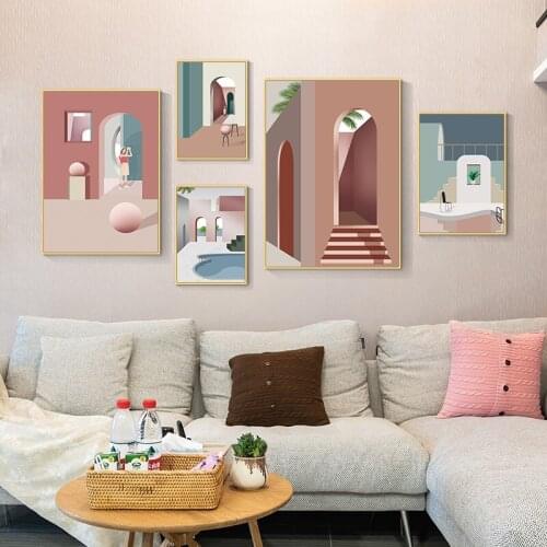 Home Decor Northern European Simple city corner cat HD Art Creative Hanging Painting Poster Wall For Home Canvas Painting