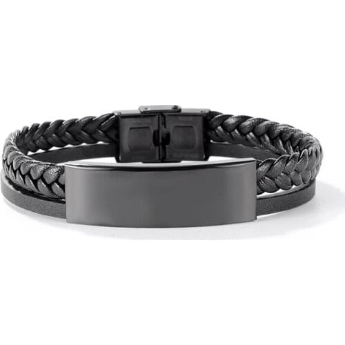 Double layer Black Leather Bracelets for Men Women Stainless Steel Jewelry Handmade Braided Fashion Personalized Bangle Friend