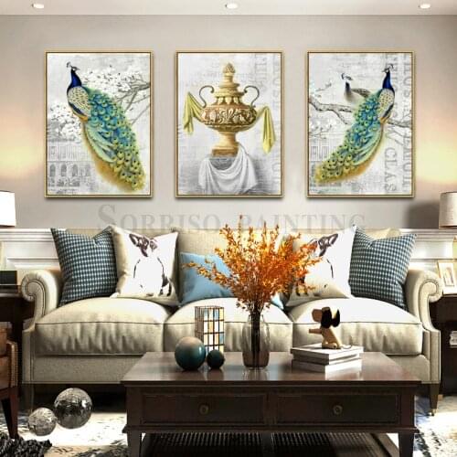 Europe Classic Peacock Vase Wall Art Canvas Painting For Living Room Home Dining Pictures Decor Hallway Prints Bedroom Posters