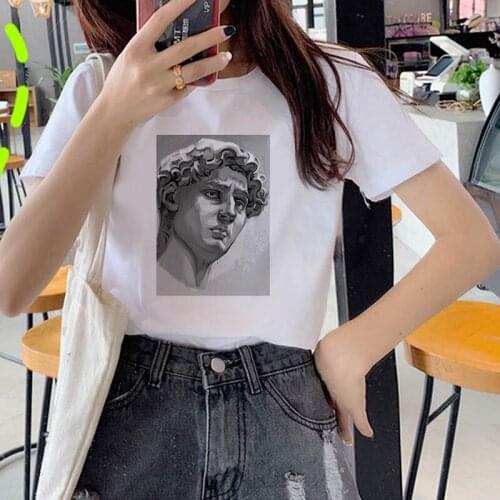 2020 Summer Women T-shirt Stone sculpture Printed Tshirts Casual Tops Tee Harajuku 90s Vintage White tshirt Female Clothing