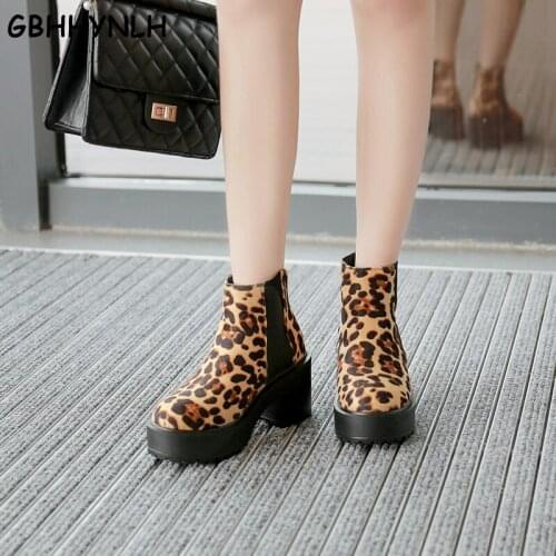 GBHHYNLH Woman Autumn Boots Womens Ladies Chunky Wedge Platform Black Ankle Boots Punk gothic boots womens leopard boots LJA865