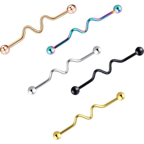 JUNLOWPY Industrial Barbell Ring Wave Charming Earring Industrial Straight Barbell Earrings piercing Body Jewelry Cartilage Bar