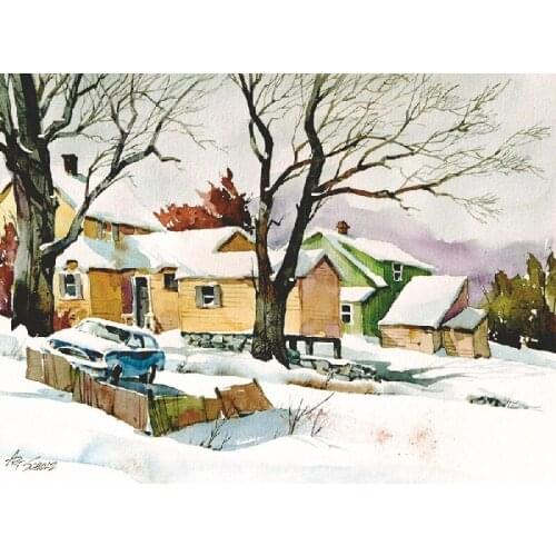 Winter oil painting picture beautiful white snow covered the village fine gift living room decor art picture