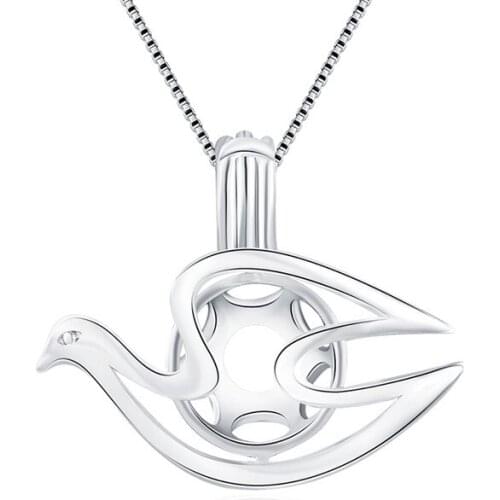 CLUCI 3pcs 925 Sterling Silver Dove Cage Locket Pendant for Women Necklace Silver 925 Pearl Locket Cage Pendant SC044SB