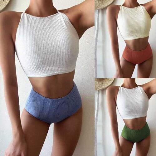 Swimsuit Women Bikini Set Push Up Split Swimsuit Bandage Brazilian Biquinis Feminino Bikini Solid Swimwear Women 2021