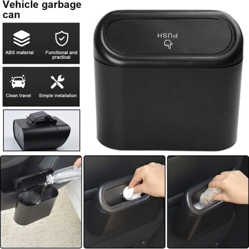 ABS Square Pressing Type Trash Can Auto Interior Accessories Car Trash Bin Hanging Vehicle Garbage Dust Case Storage Box Black