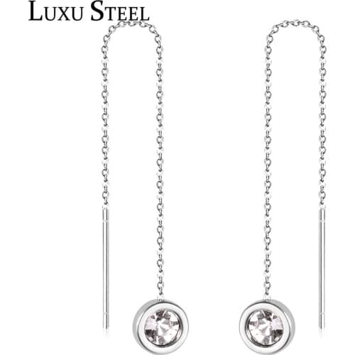 LUXUSTEEL 2021 Round Shape Drop Earrings Silver Color Stainless Steel CZ Geometry Long Earring Collier Bijoux Fashion Jewelry