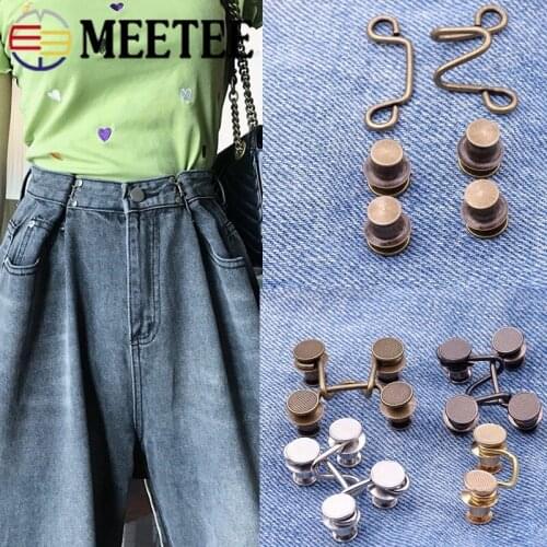 Meetee 10set 27X28/32X28mm Jeans Waist Button Adjustable Detachable Garment Hook Metal Change Waist Size Buckle Invisible Button