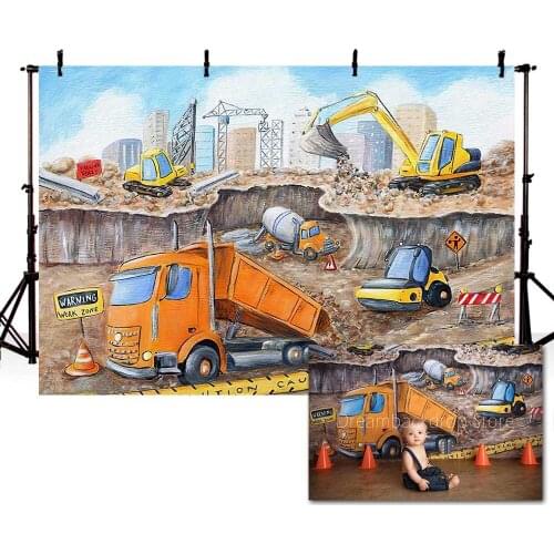 Mehofond Engineering Photo Backdrop Yellow Excavator Boy Baby Birthday Portrait Photography Background Photo Studio Photocall