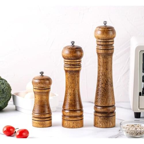5/8/10 Inches Oak Wood Pepper Salt Grinder Handheld Adjustable Seasoning Herb Spice Mills Kitchen Grinding Cooking Gadgets